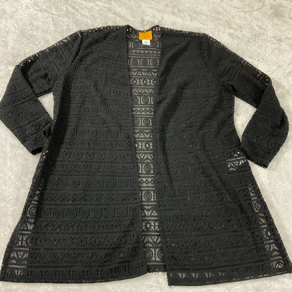 Black Lace Open Front Cover Up Top Size PM